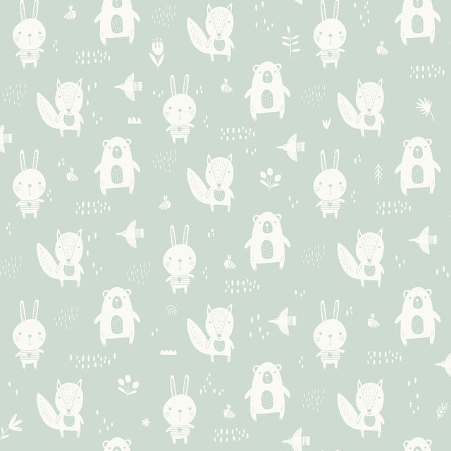 York Bitsy Mint Woodland Wallpaper