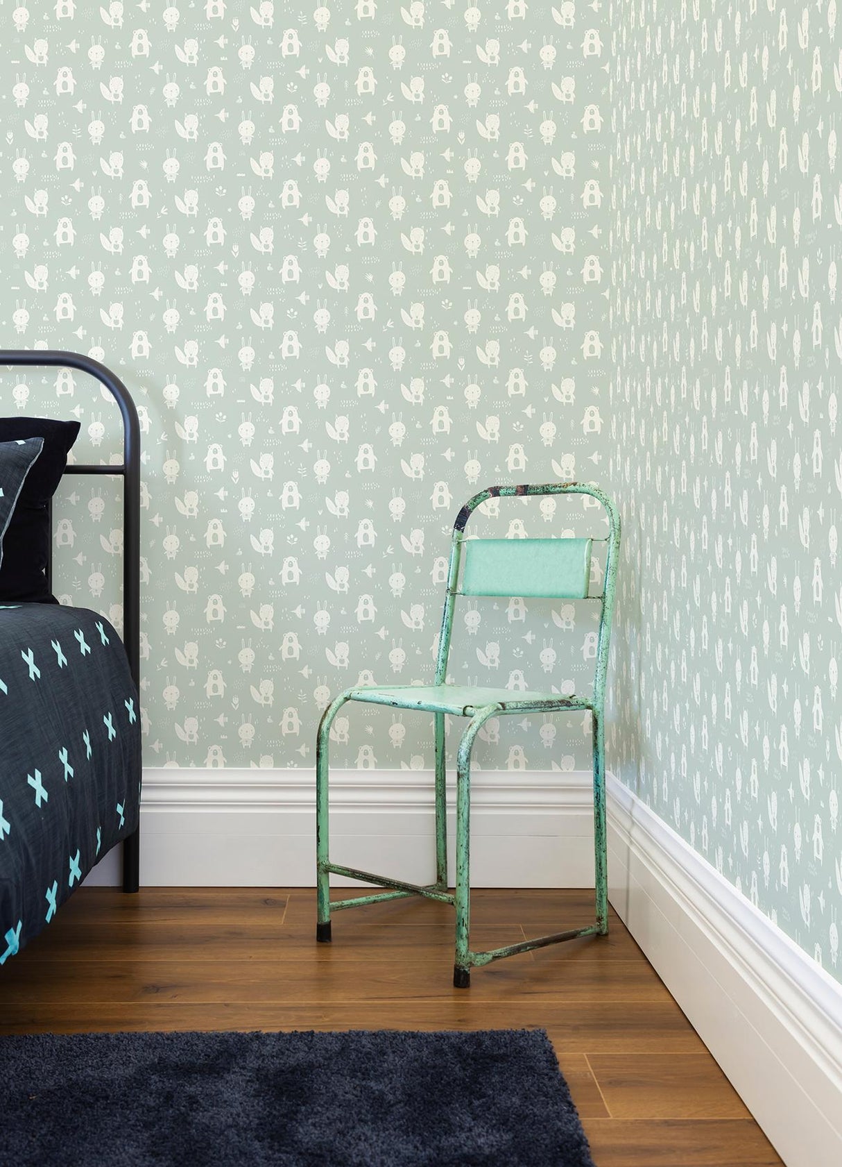 York Bitsy Mint Woodland Wallpaper
