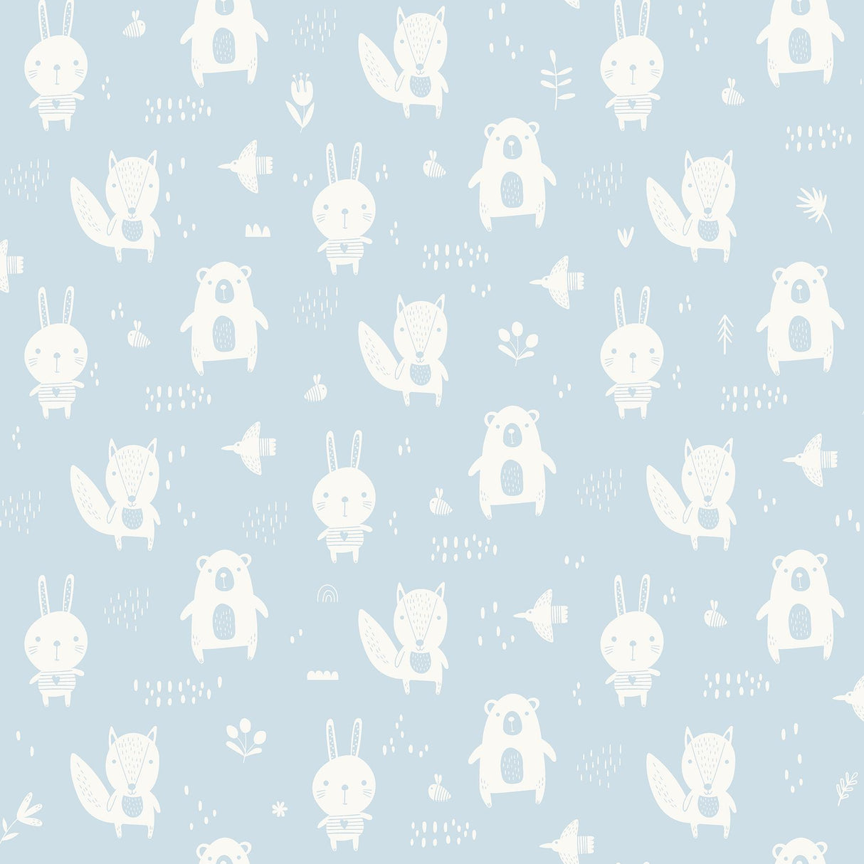 York Bitsy Sky Blue Woodland Wallpaper