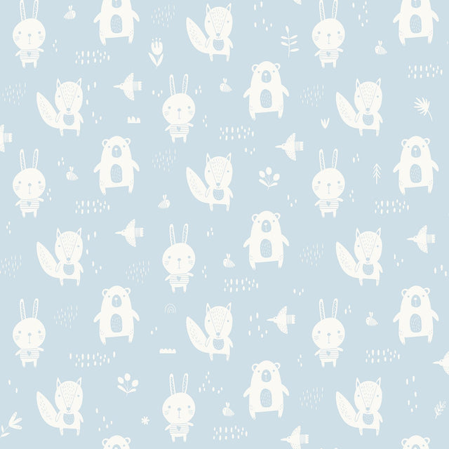 York Bitsy Sky Blue Woodland Wallpaper
