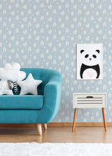 York Bitsy Sky Blue Woodland Wallpaper