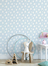 York Bitsy Sky Blue Woodland Wallpaper