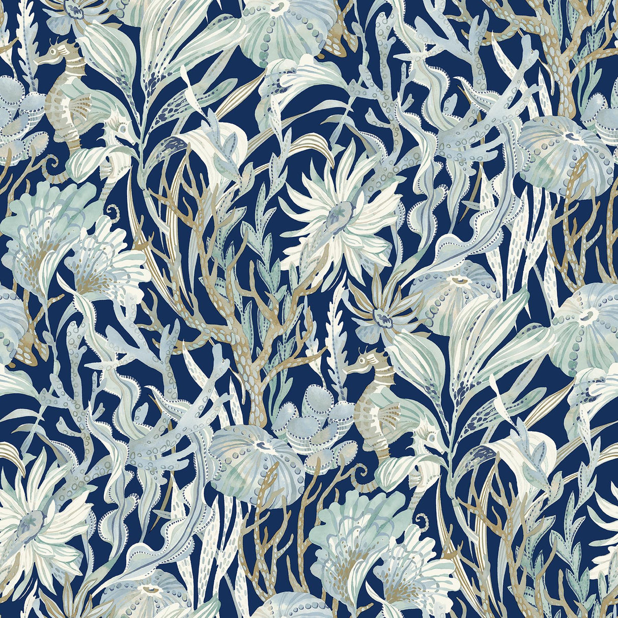 York Kelp Garden Navy Tropical Reef Wallpaper