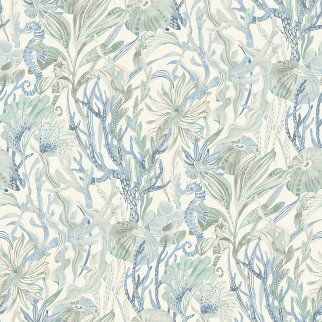 York Kelp Garden Light Blue Tropical Reef Wallpaper