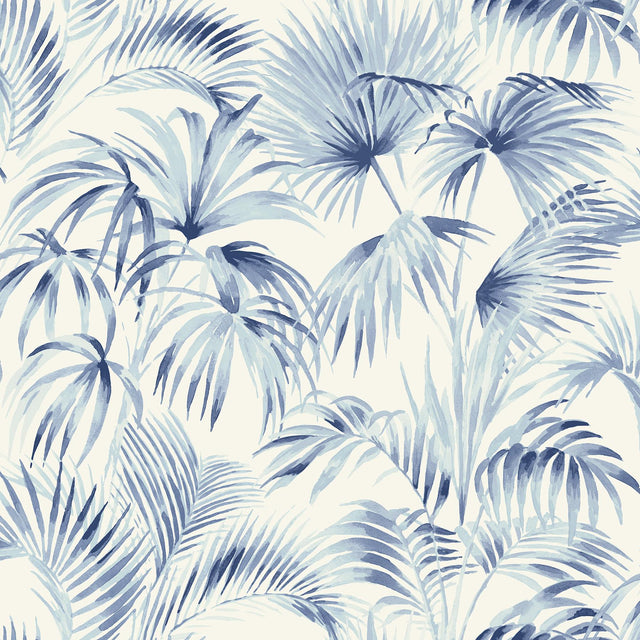 York Manaus Blue Palm Frond Wallpaper