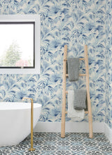York Manaus Blue Palm Frond Wallpaper