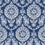 York Helm Damask Navy Floral Medallion Wallpaper