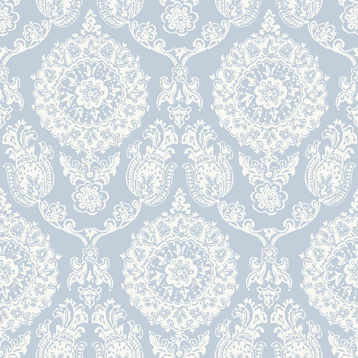 York Helm Damask Light Blue Floral Medallion Wallpaper