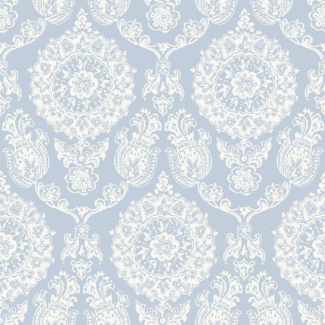 York Helm Damask Light Blue Floral Medallion Wallpaper