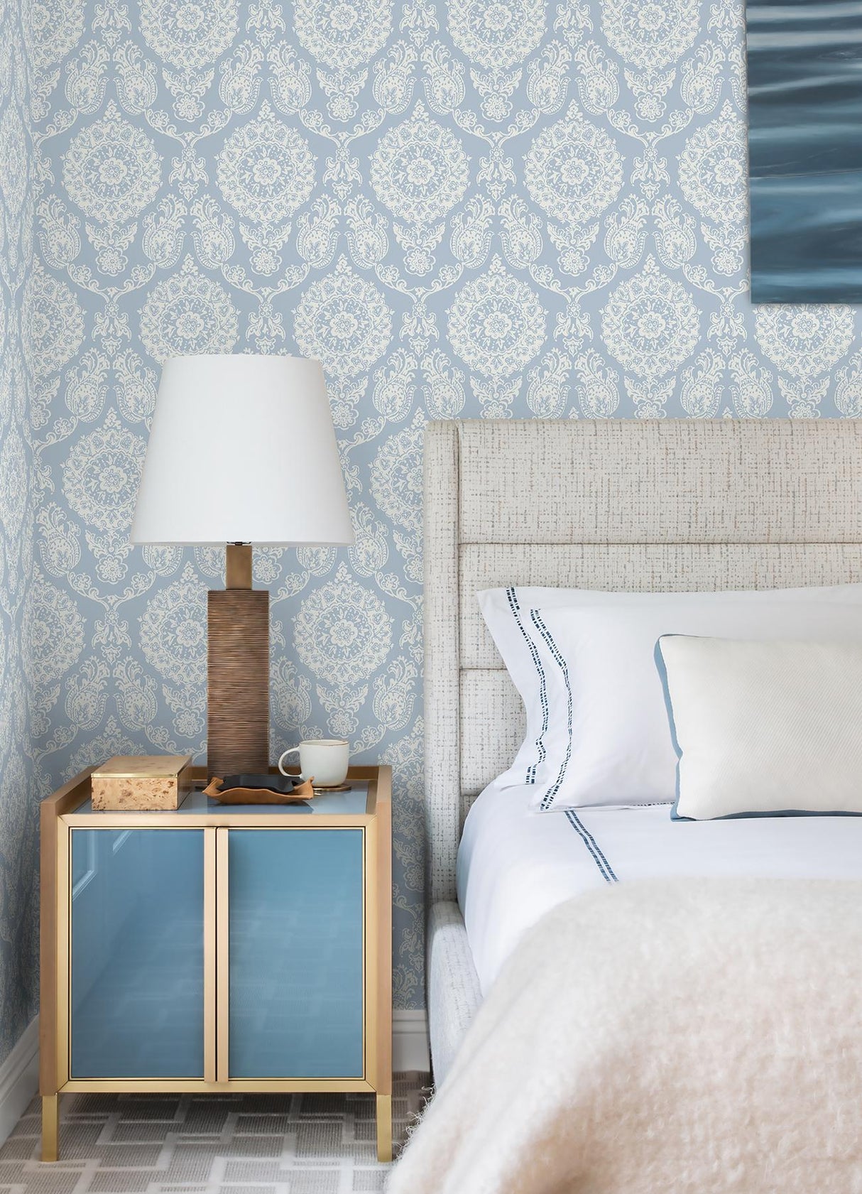 York Helm Damask Light Blue Floral Medallion Wallpaper