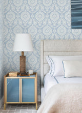 York Helm Damask Light Blue Floral Medallion Wallpaper