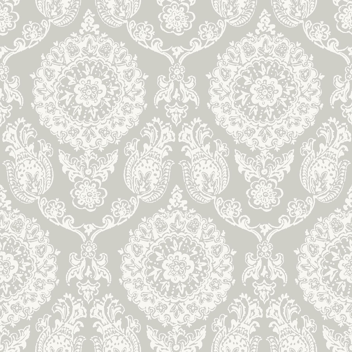 York Helm Damask Taupe Floral Medallion Wallpaper