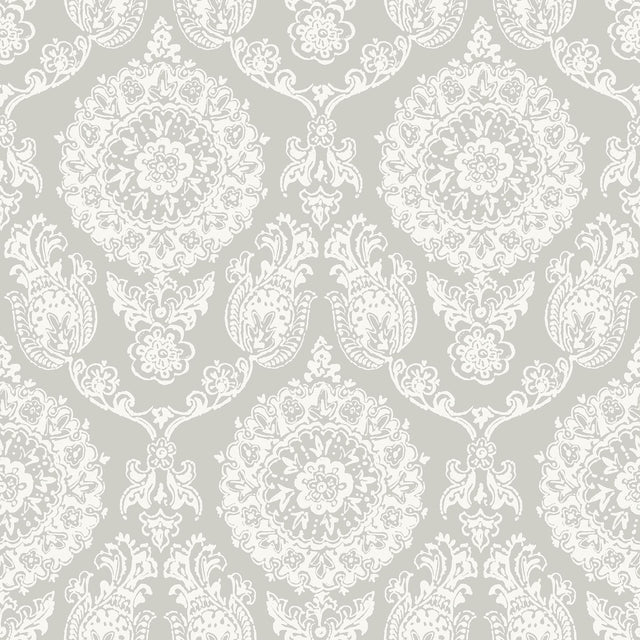 York Helm Damask Taupe Floral Medallion Wallpaper