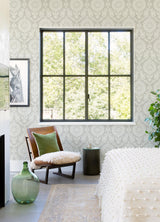 York Helm Damask Taupe Floral Medallion Wallpaper