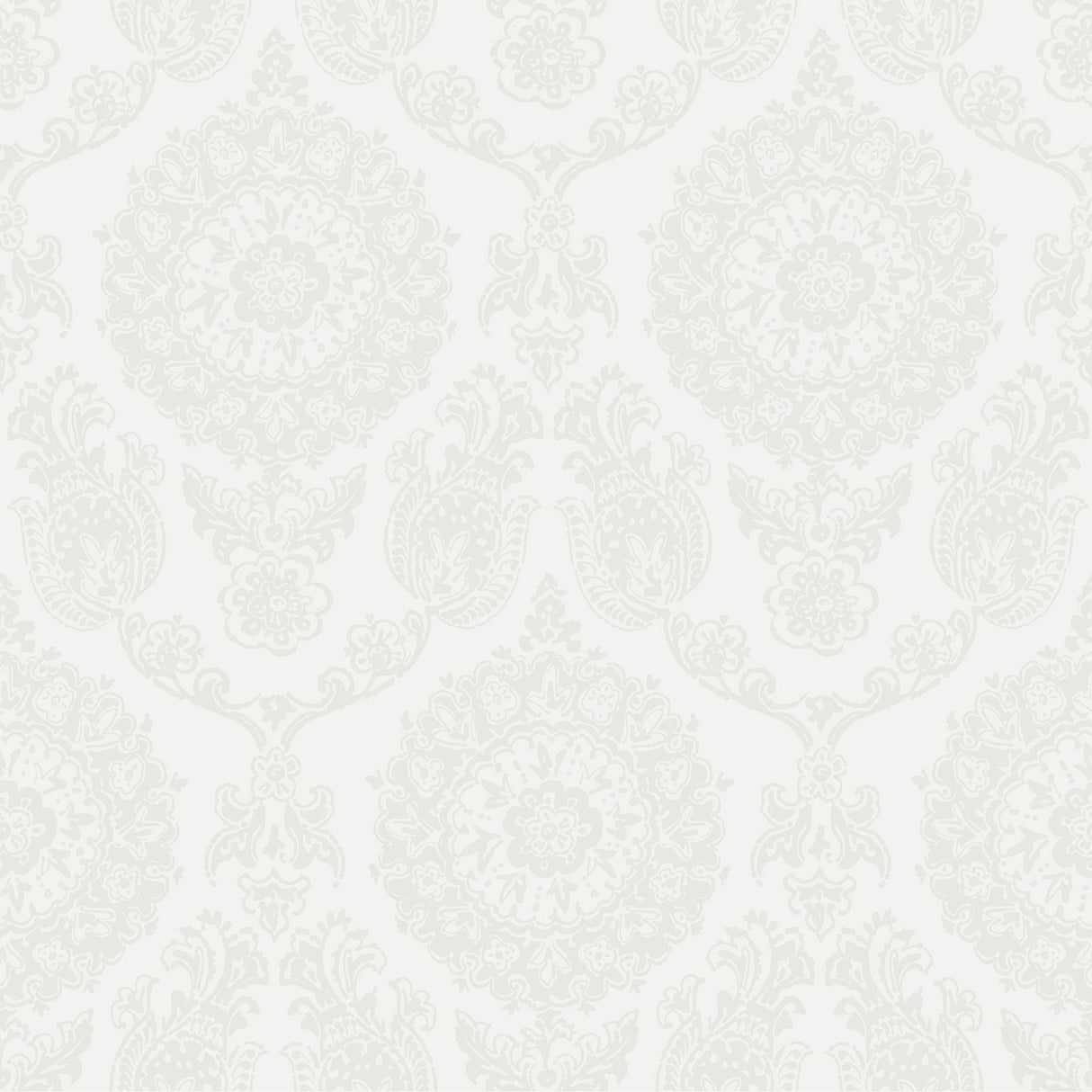 York Helm Damask White Floral Medallion Wallpaper
