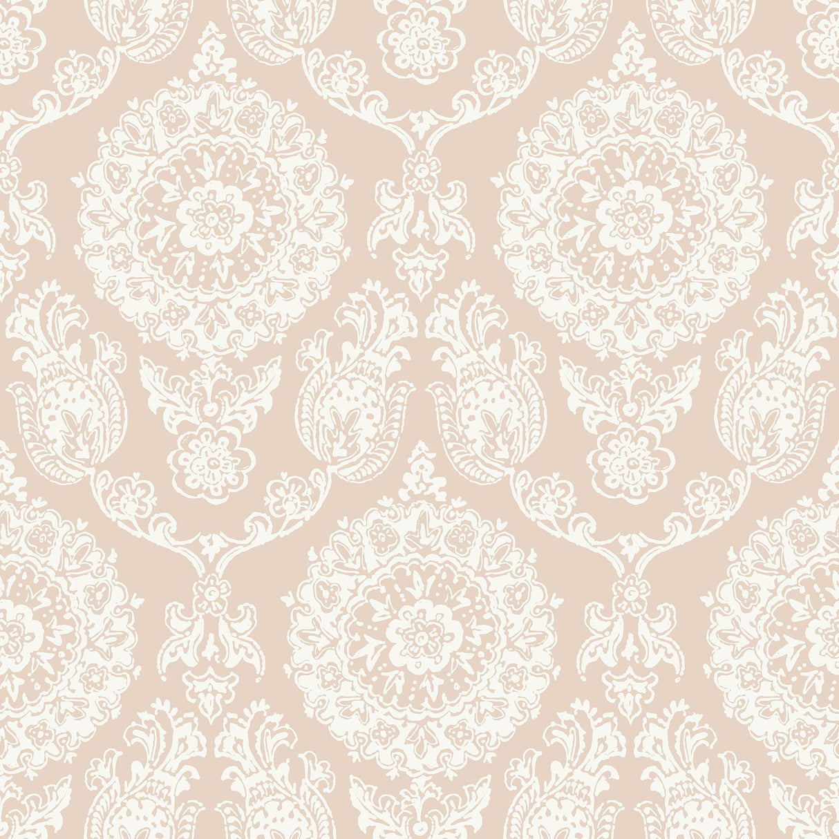 York Helm Damask Blush Floral Medallion Wallpaper