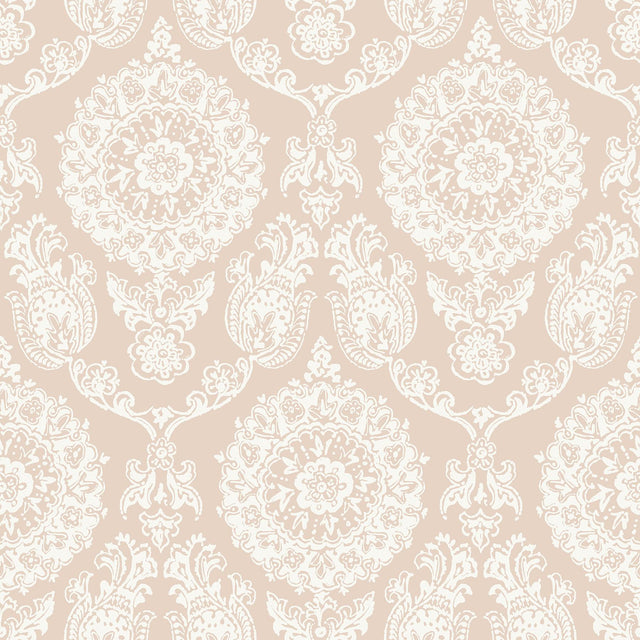 York Helm Damask Blush Floral Medallion Wallpaper