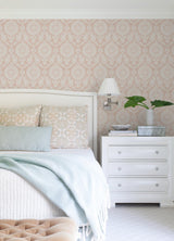 York Helm Damask Blush Floral Medallion Wallpaper