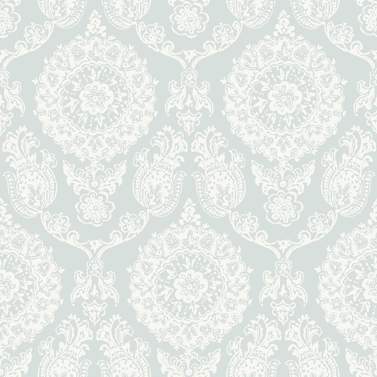 York Helm Damask Aqua Floral Medallion Wallpaper