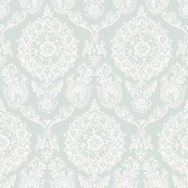 York Helm Damask Aqua Floral Medallion Wallpaper