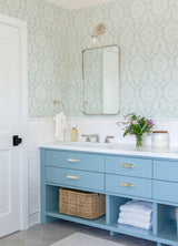 York Helm Damask Aqua Floral Medallion Wallpaper