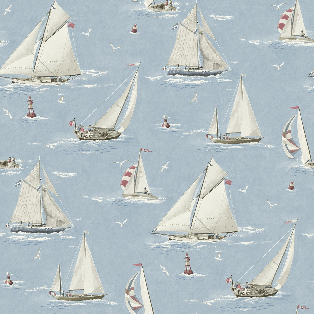 York Leeward Light Blue Sailboat Wallpaper