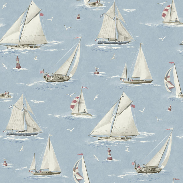 York Leeward Light Blue Sailboat Wallpaper