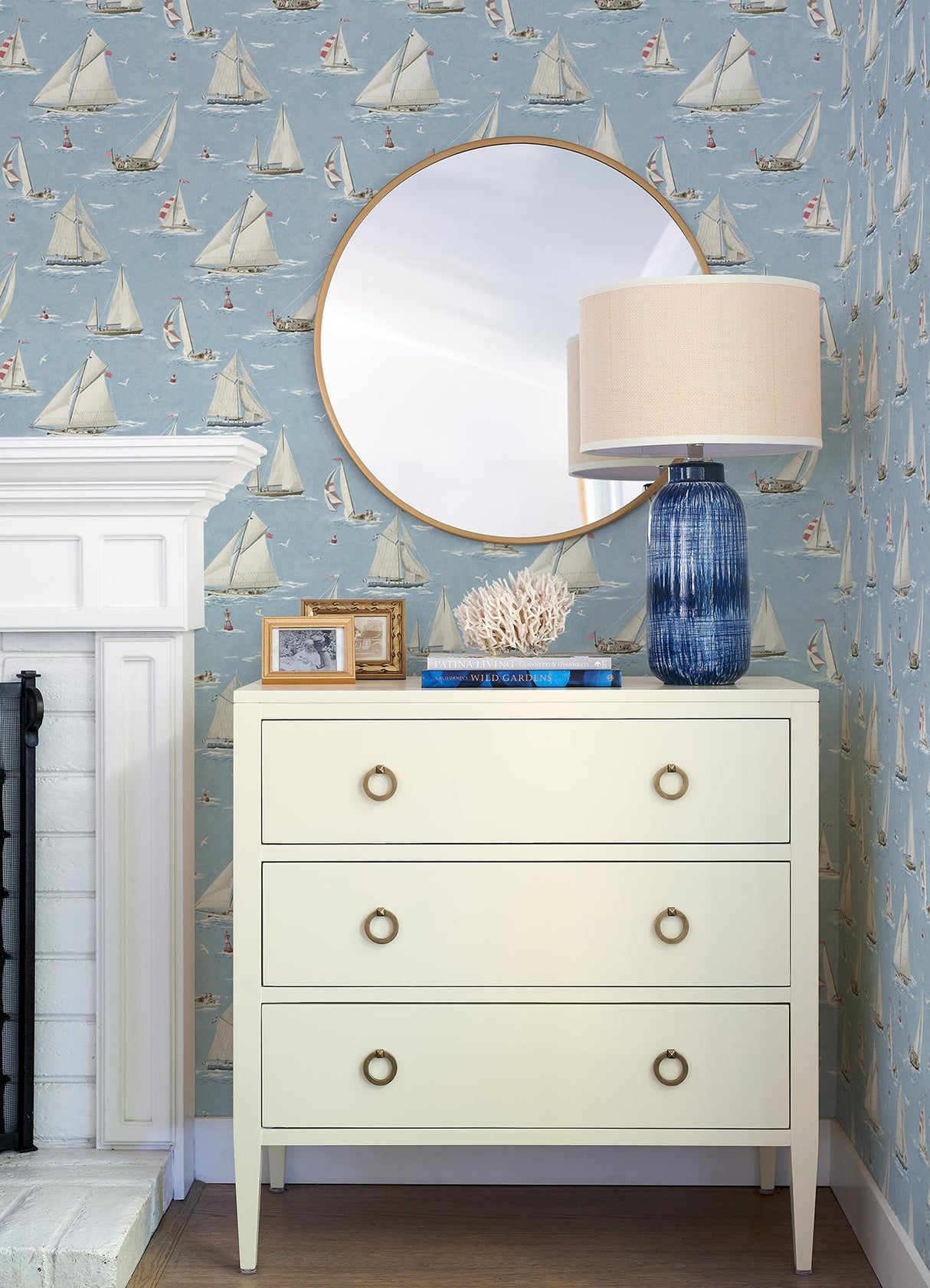 York Leeward Light Blue Sailboat Wallpaper