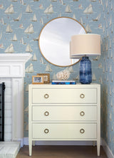 York Leeward Light Blue Sailboat Wallpaper