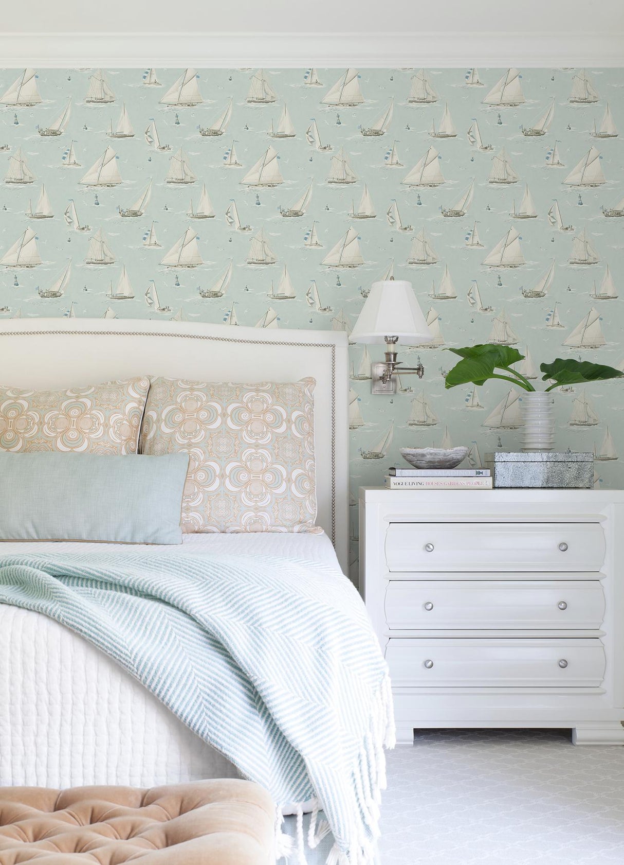 York Leeward Aqua Sailboat Wallpaper