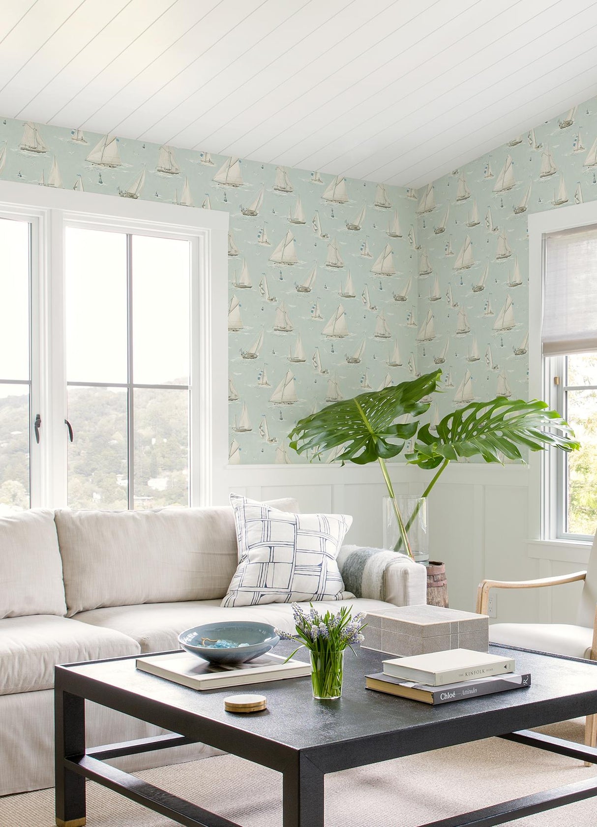 York Leeward Aqua Sailboat Wallpaper