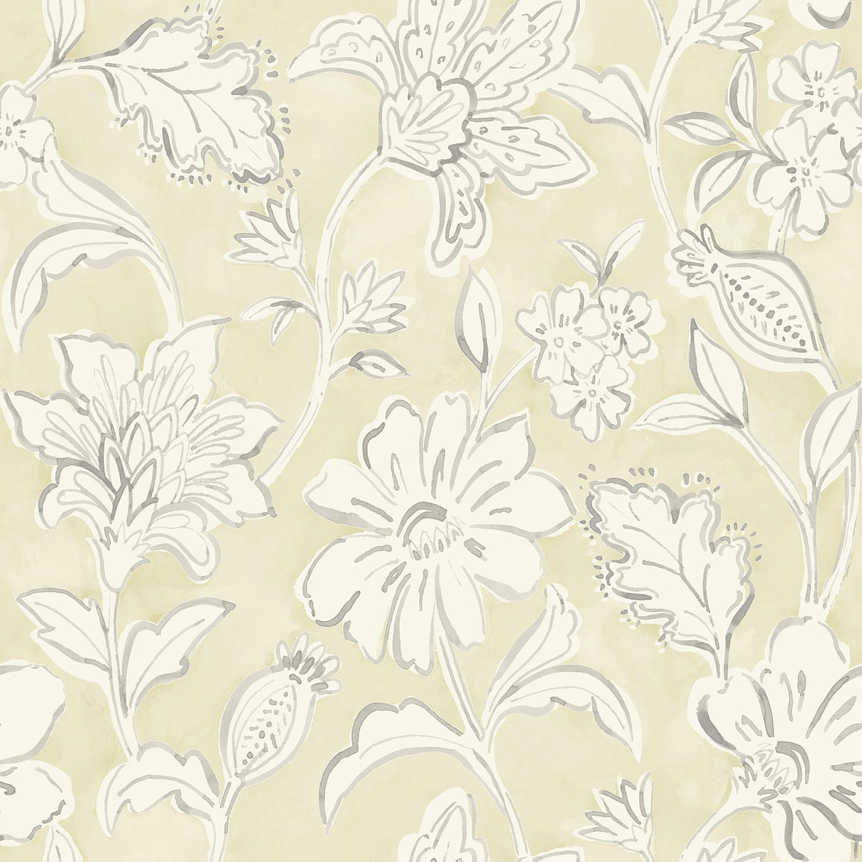 York Plumeria Yellow Floral Trail Wallpaper