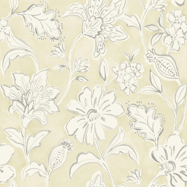 York Plumeria Yellow Floral Trail Wallpaper