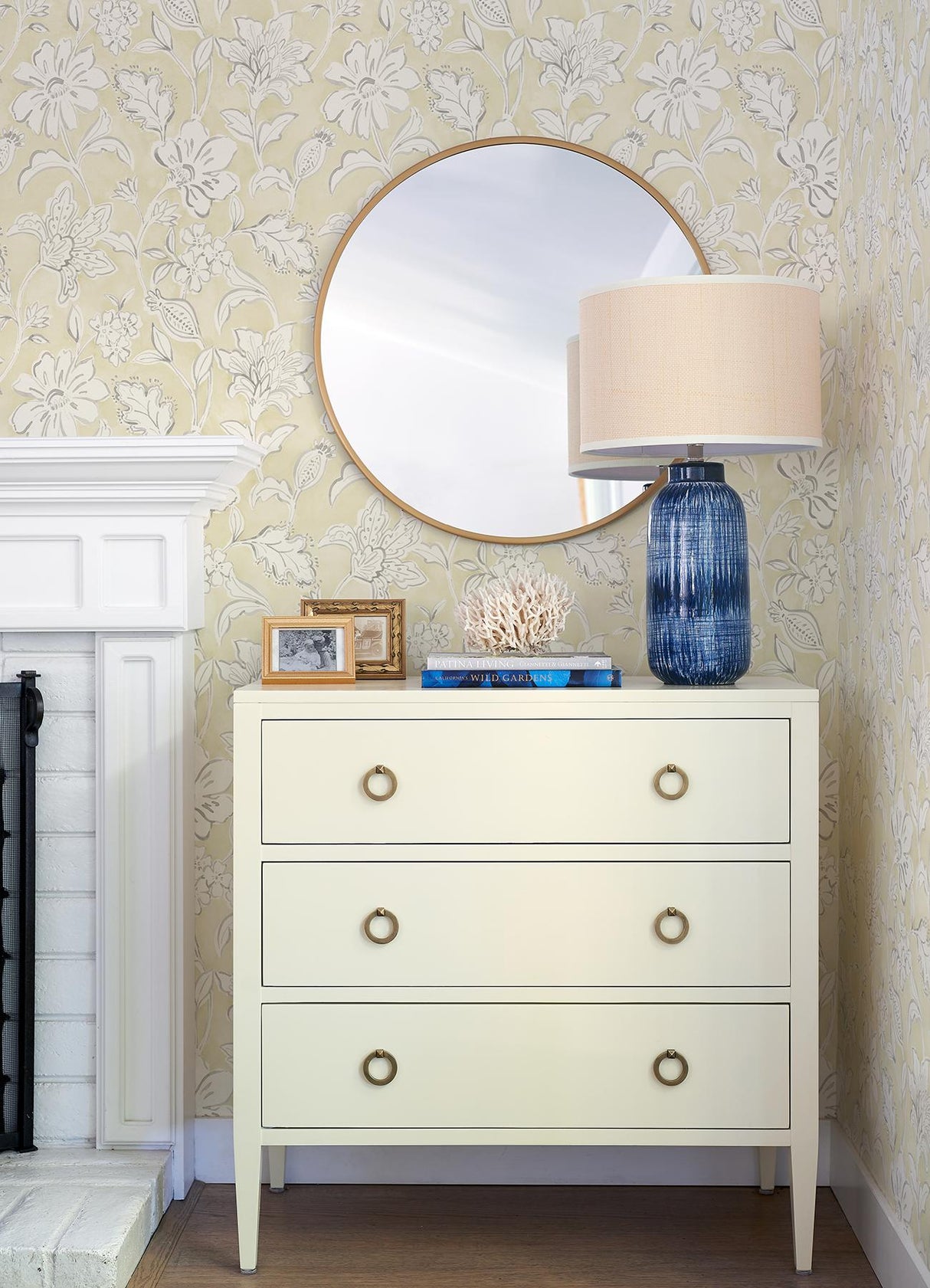 York Plumeria Yellow Floral Trail Wallpaper