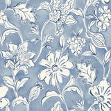York Plumeria Blue Floral Trail Wallpaper