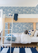 York Plumeria Blue Floral Trail Wallpaper