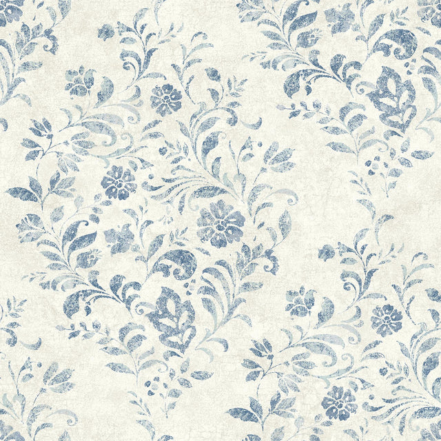 York Isidore Blue Scroll Wallpaper