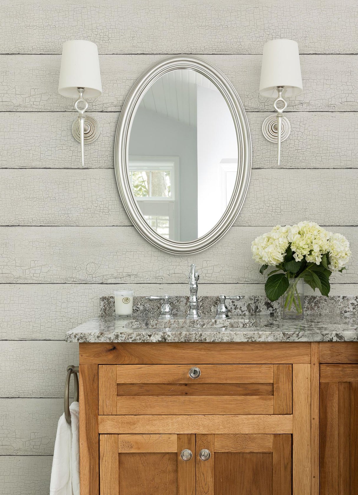 York Morgan White Distressed Wood Wallpaper
