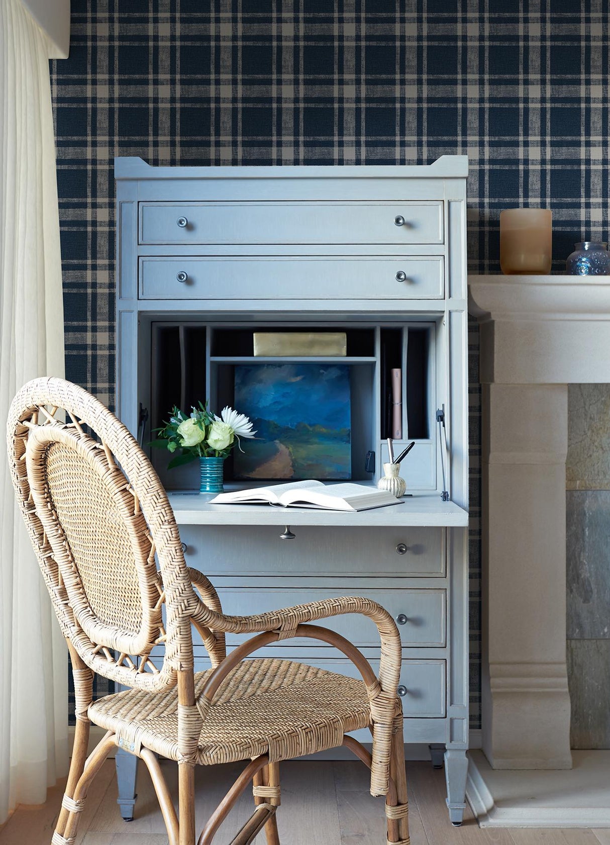 York Antoine Dark Blue Flannel Wallpaper