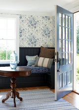 York Manon Blue Rose Stitch Wallpaper