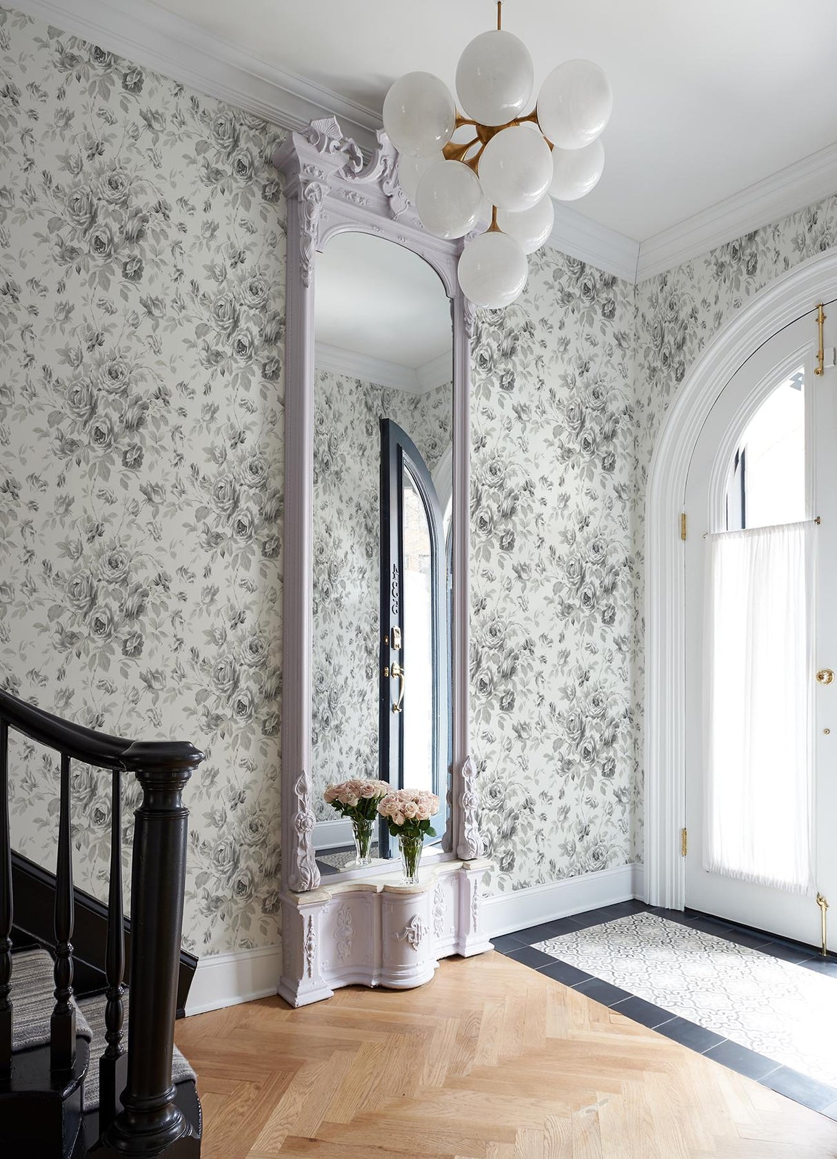 York Manon Charcoal Rose Stitch Wallpaper