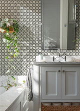 York Remy Black Fleur Tile Wallpaper