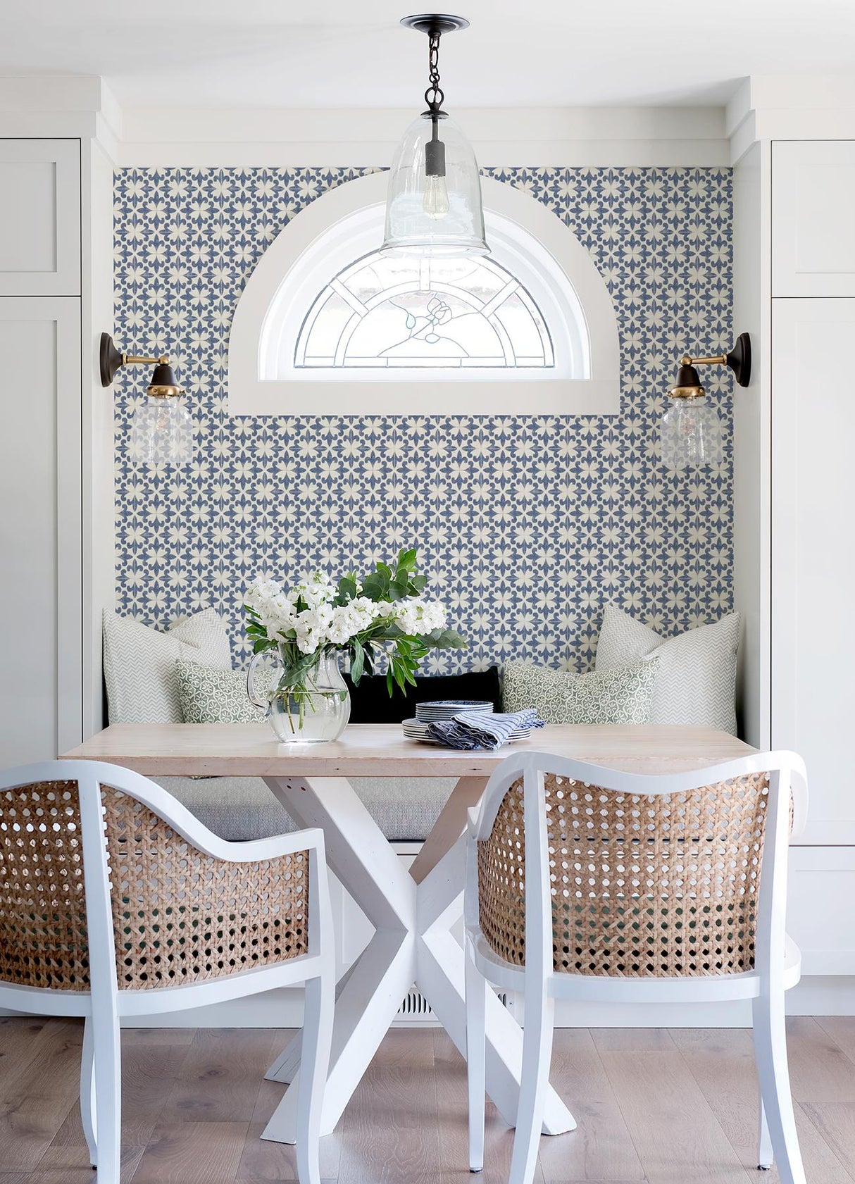 York Remy Blue Fleur Tile Wallpaper