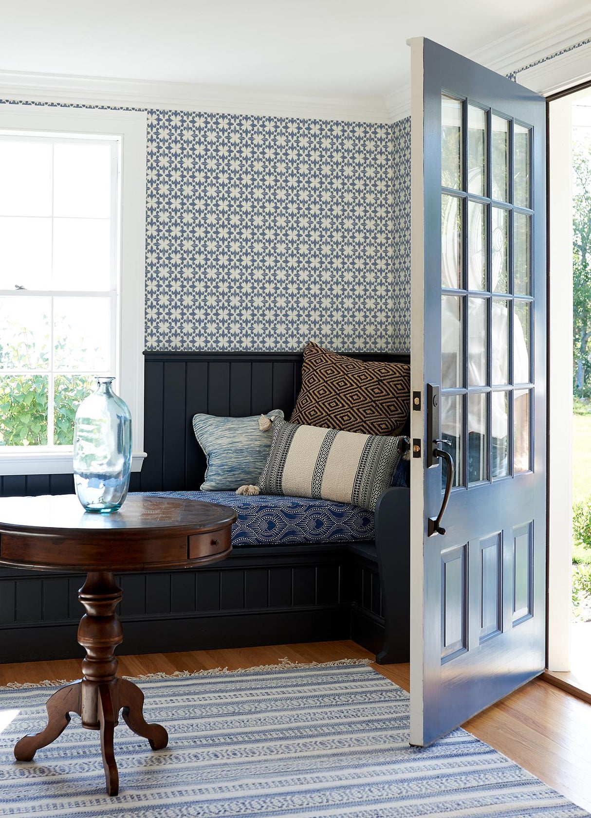 York Remy Blue Fleur Tile Wallpaper