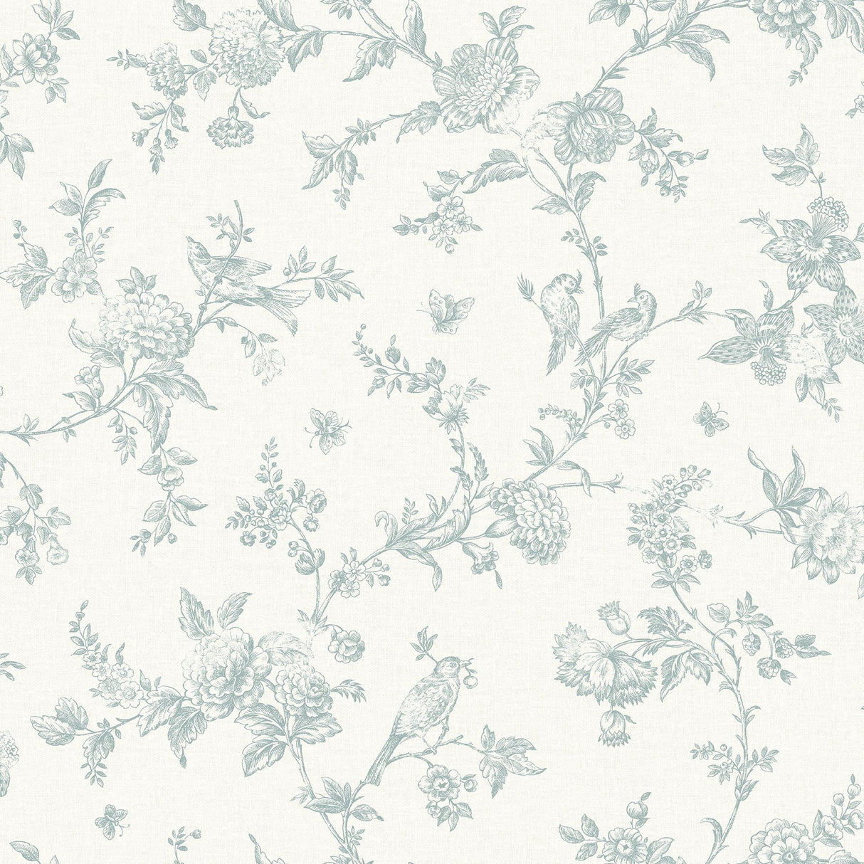 York Nightingale Seafoam Floral Trail Wallpaper