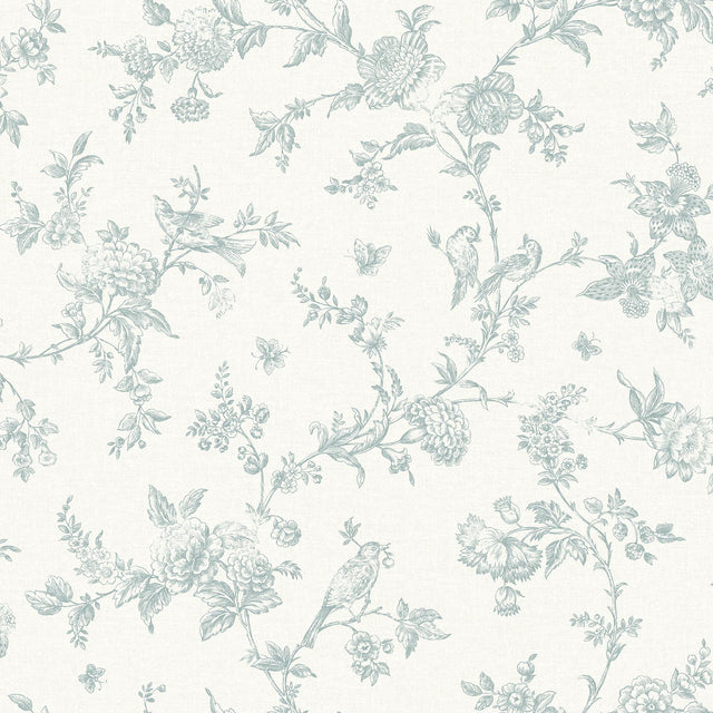York Nightingale Seafoam Floral Trail Wallpaper