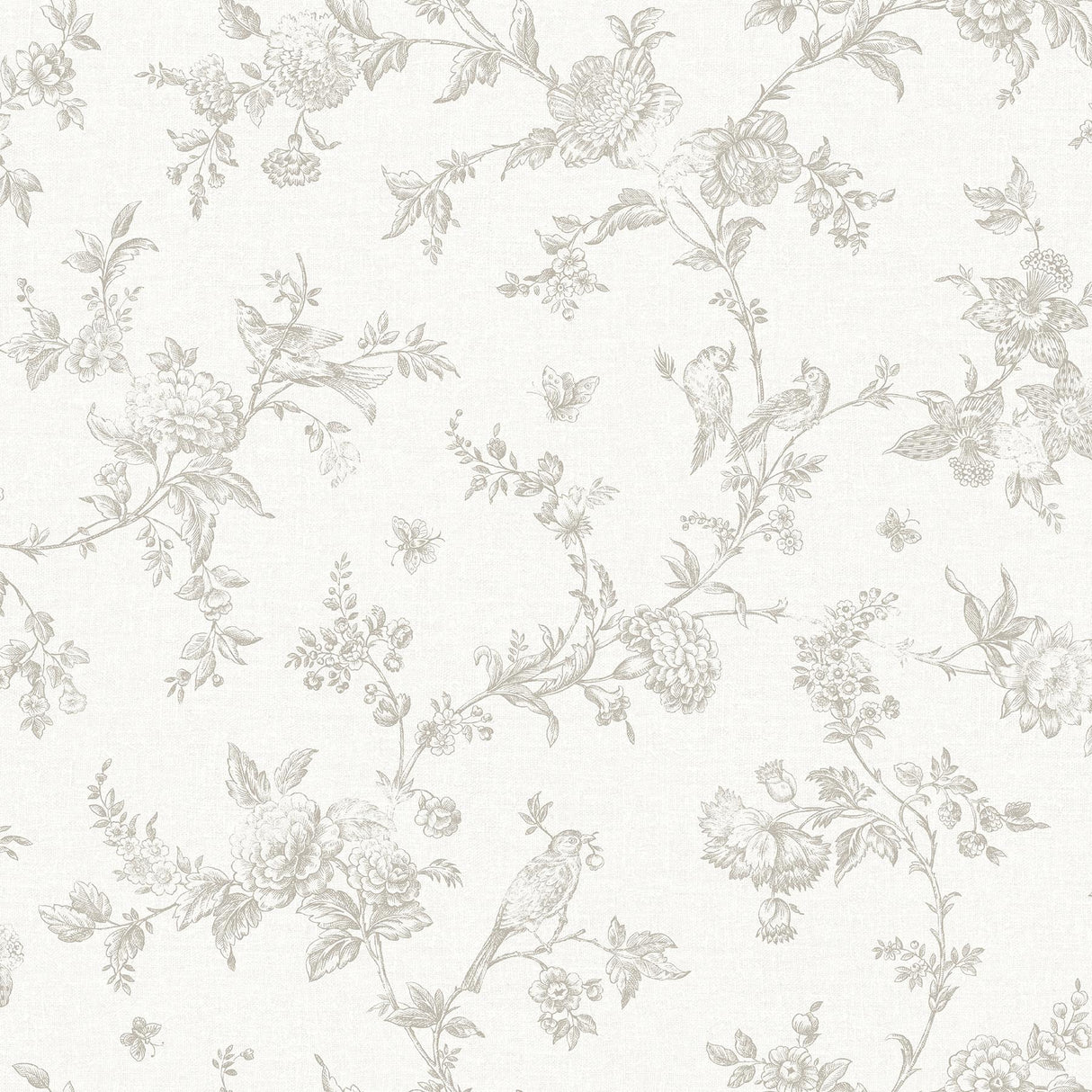 York Nightingale Taupe Floral Trail Wallpaper