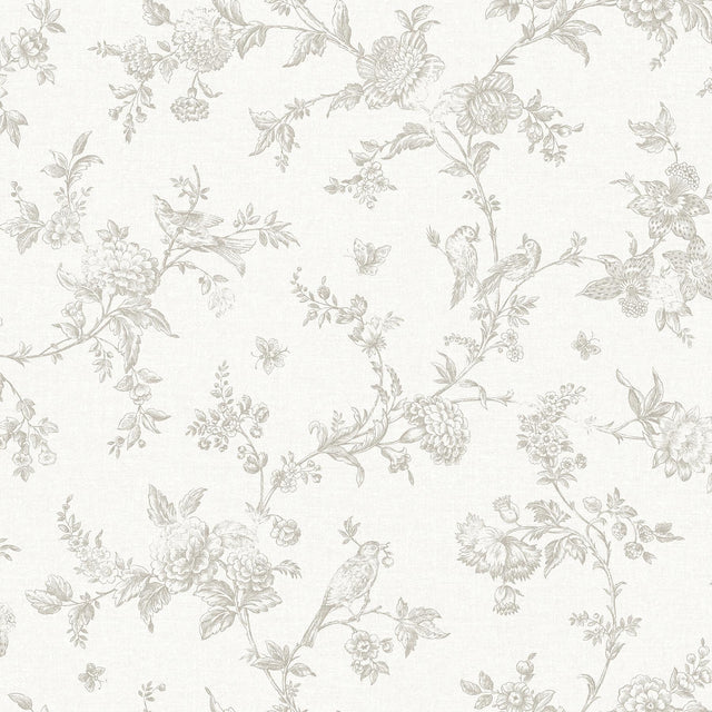 York Nightingale Taupe Floral Trail Wallpaper