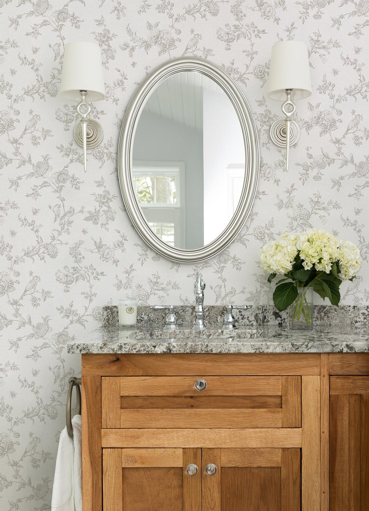 York Nightingale Taupe Floral Trail Wallpaper