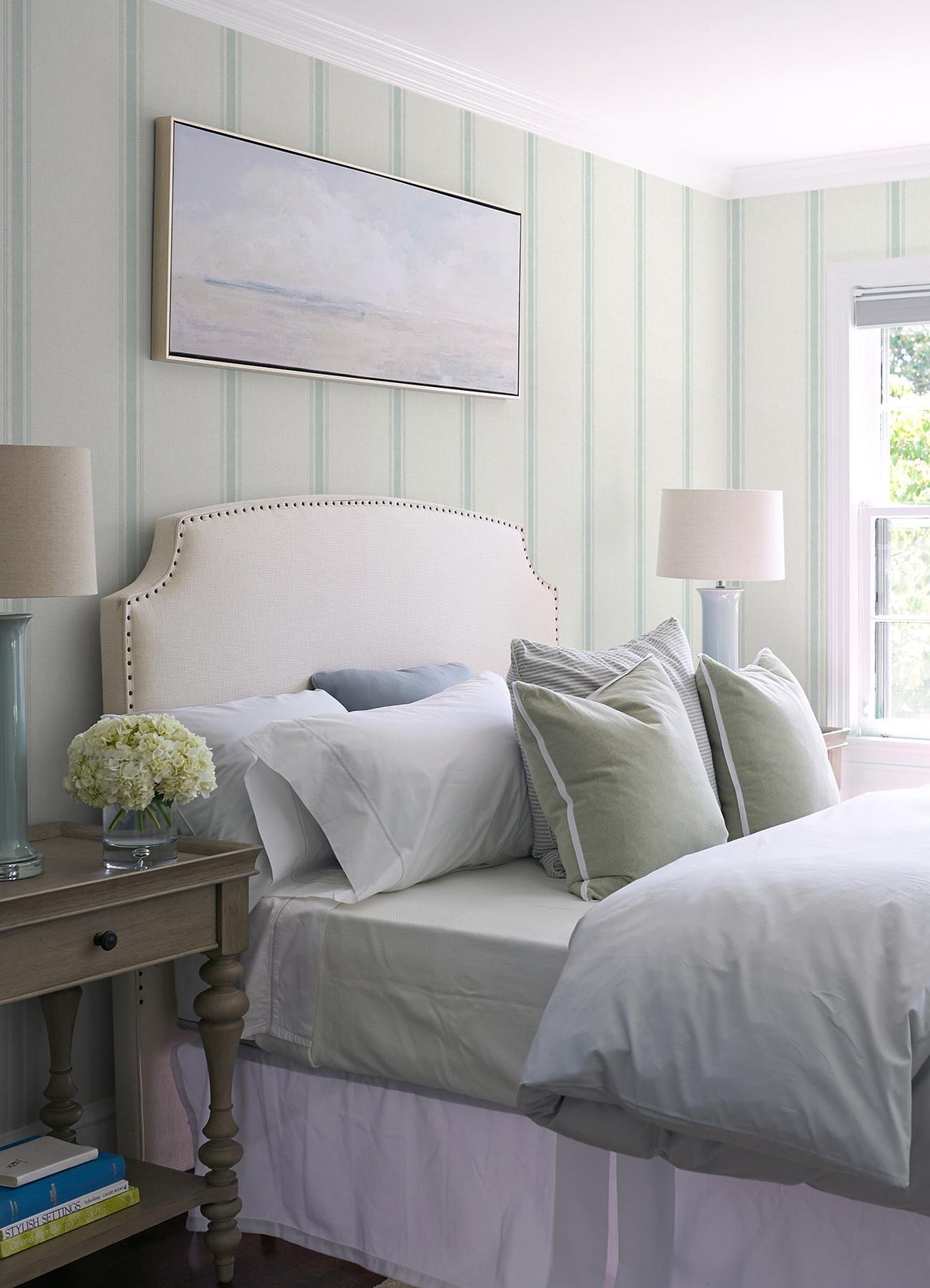 York Linette Seafoam Fabric Stripe Wallpaper